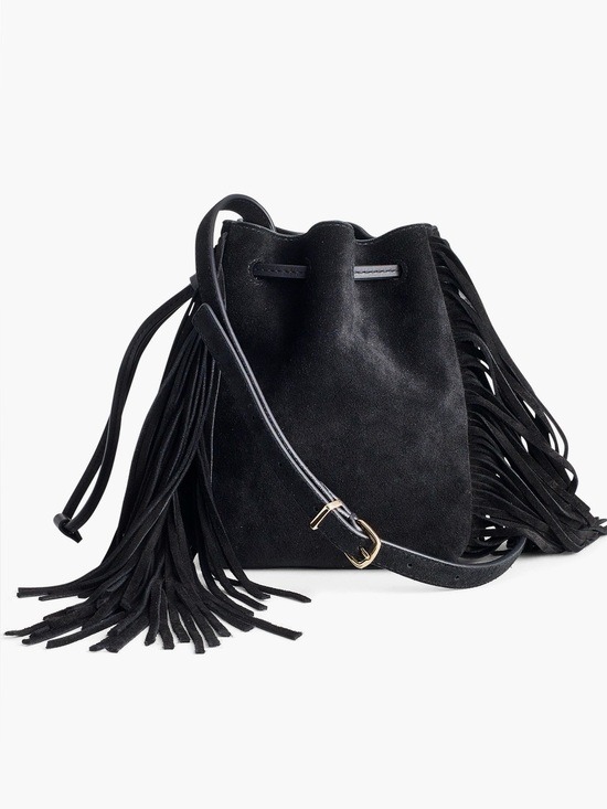 Madewell Handbags - NWOT MADEWELL Drawstring Leather 
Suede Crossbody Bucket Bag Black